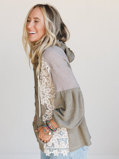 Lace Bliss Flower Patch Top - Olive