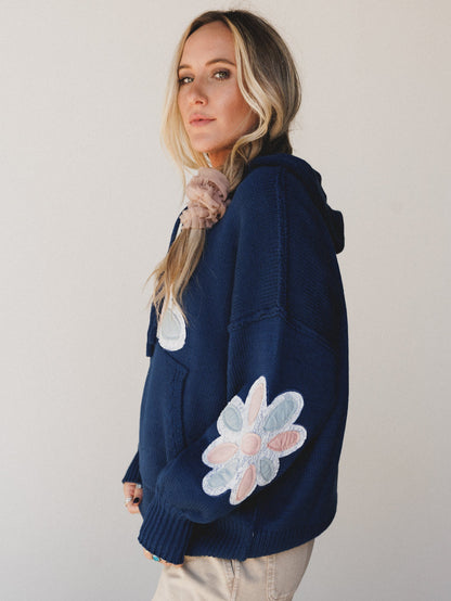 Blossom Wash Patchwork Hoodie - Teal