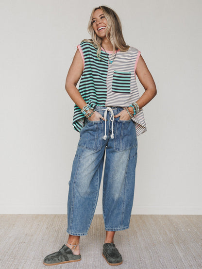 Stripe Start Tank  - Mint Brown Beige
