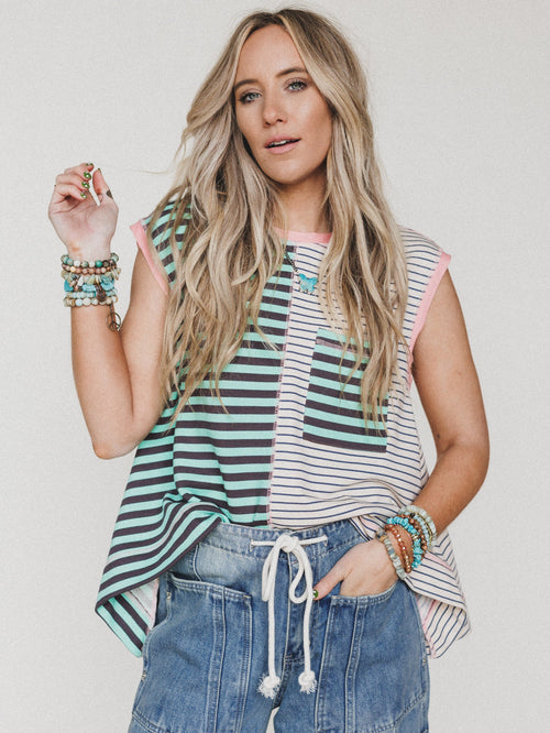 Stripe Start Tank  - Mint Brown Beige