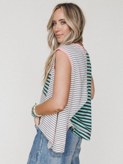 Stripe Start Tank  - Mint Brown Beige