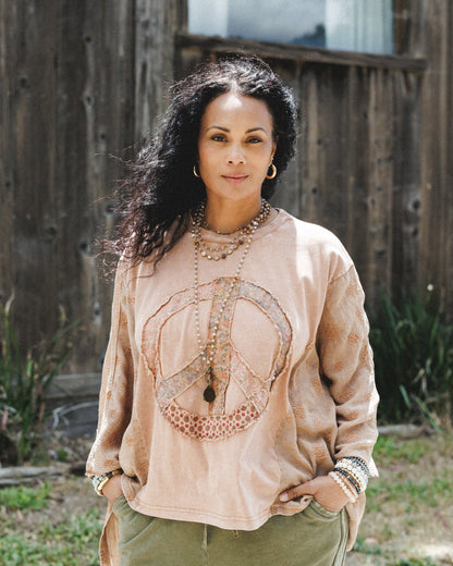 Peace Path Embroidered Top - Mocha