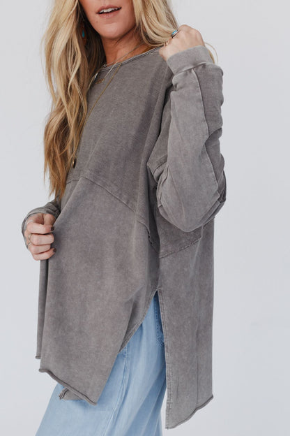Time Off Terry Knit Pullover Top - Gray