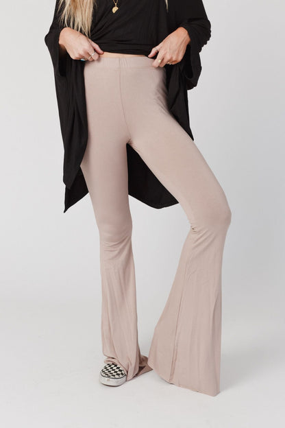 Cher Solid Raw Edge Flare Pant - Mocha