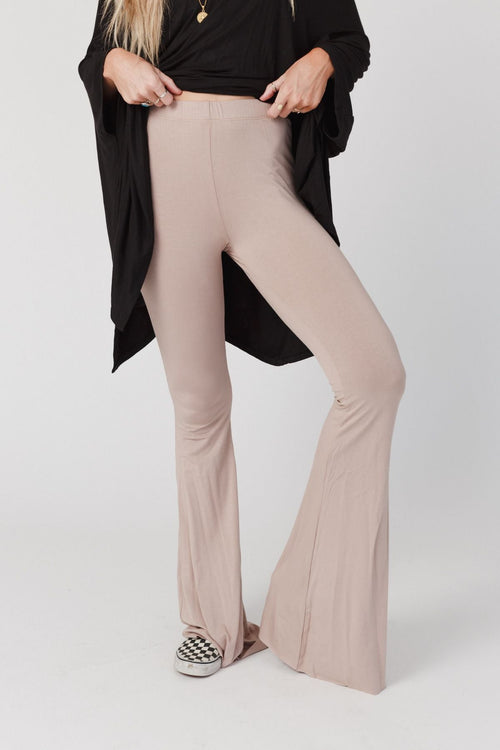 Cher Solid Raw Edge Flare Pant - Mocha