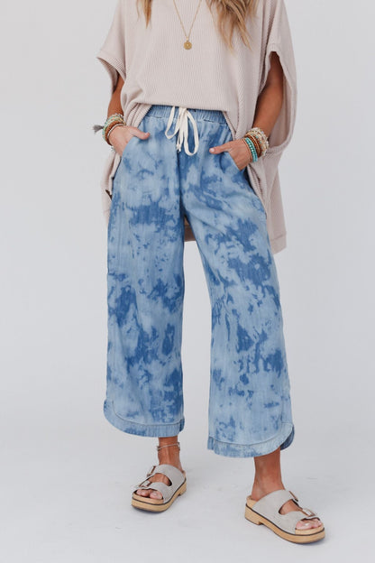 The Nest So Comfy Wide Leg Denim Pant - Bleach Dye Denim