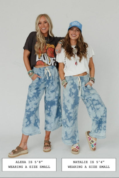 The Nest So Comfy Wide Leg Denim Pant - Bleach Dye Denim