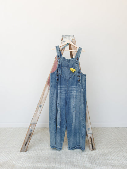 High Hopes Slouchy Denim Overalls - Blue