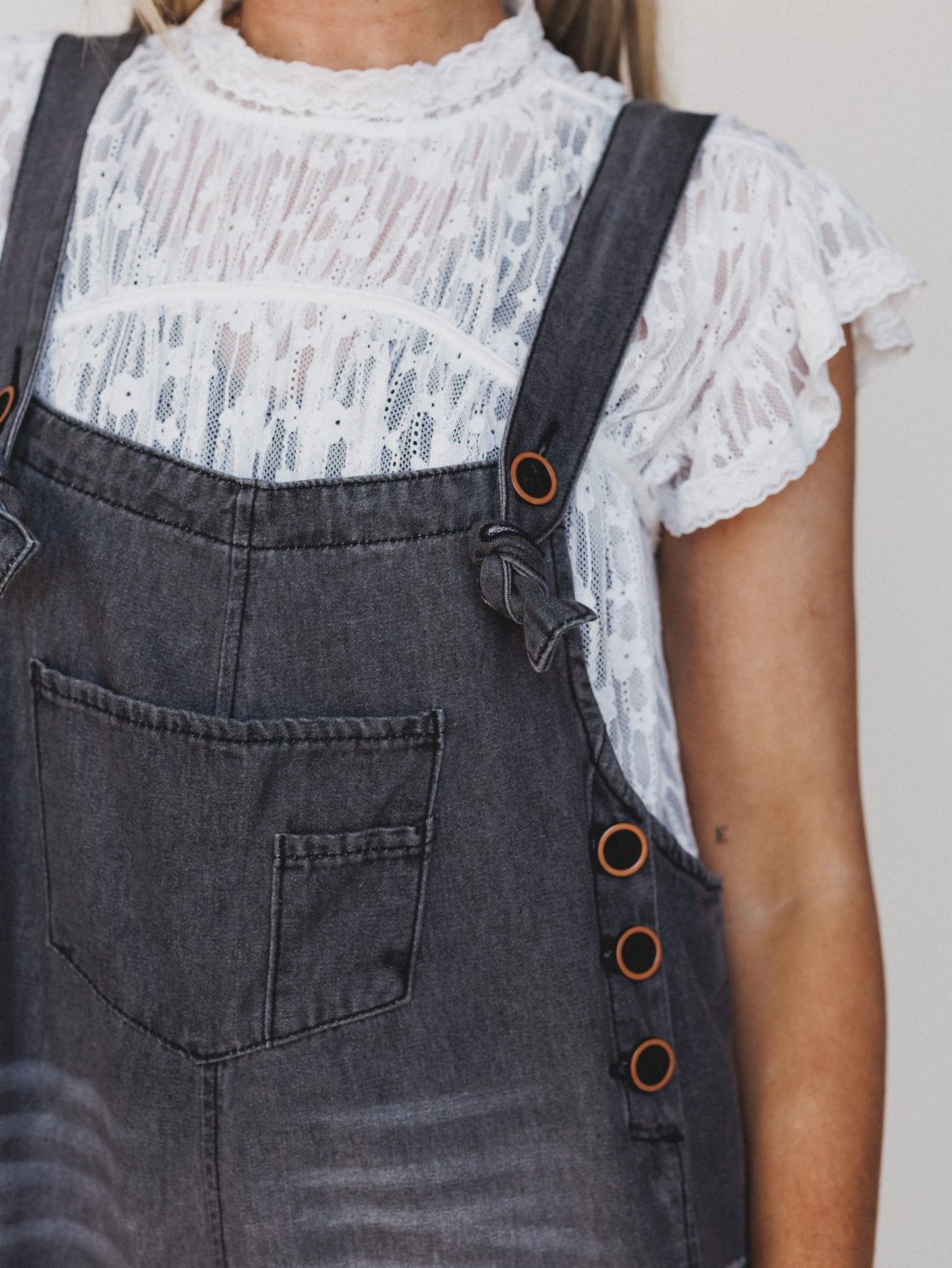 High Hopes Slouchy Denim Overalls - Black Bandana