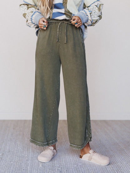 So Comfy Wide Leg Pant Cropped Length - Olive