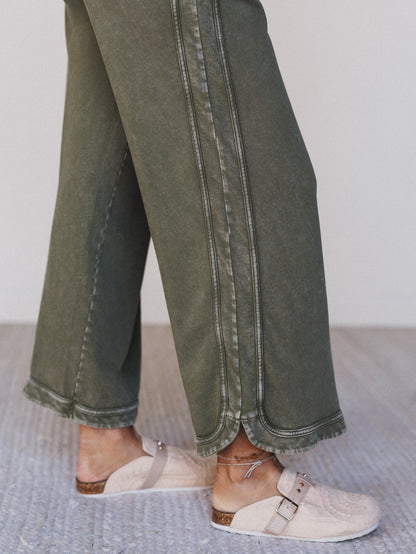 So Comfy Wide Leg Pant Cropped Length - Olive