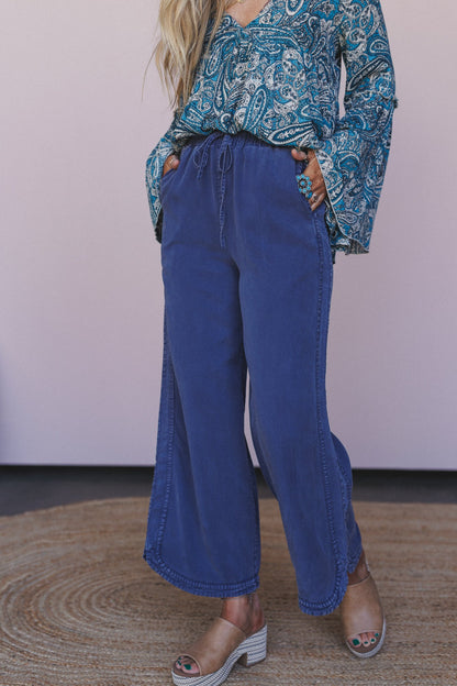 So Comfy Twill Wide Leg Pants - Dark Blue