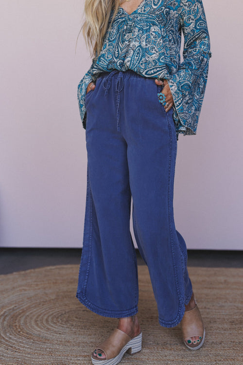 So Comfy Twill Wide Leg Pants - Dark Blue