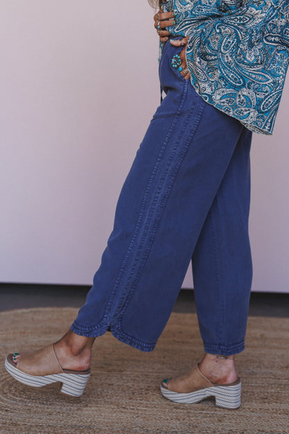 So Comfy Twill Wide Leg Pants - Dark Blue