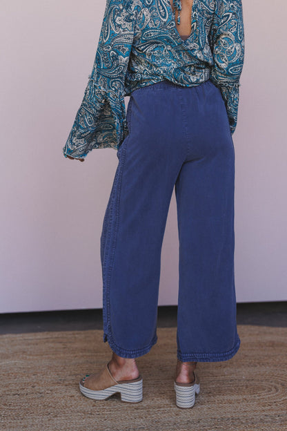 So Comfy Twill Wide Leg Pants - Dark Blue