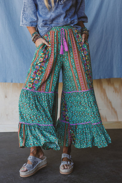 Kate Printed Wide Leg Pants - Sage