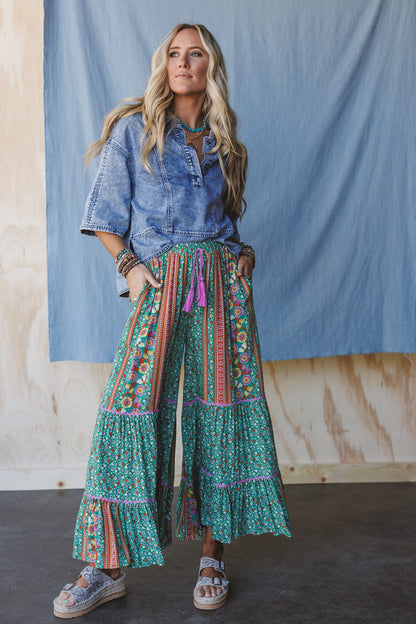 Kate Printed Wide Leg Pants - Sage