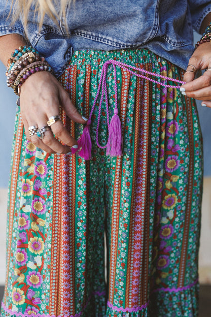 Kate Printed Wide Leg Pants - Sage