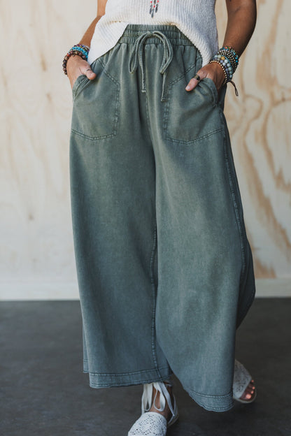 Relaxing Robin Front Pocket Wide Leg Pants - Olive