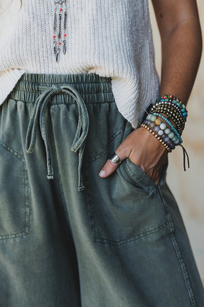 Relaxing Robin Front Pocket Wide Leg Pants - Olive