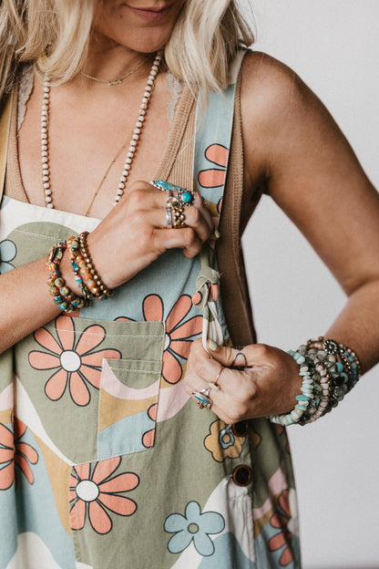 High Hopes Slouchy Denim Overalls - Olive Flower