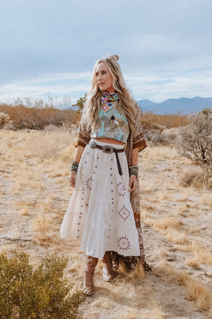 Larkspur Embroidered Maxi Skirt - Natural