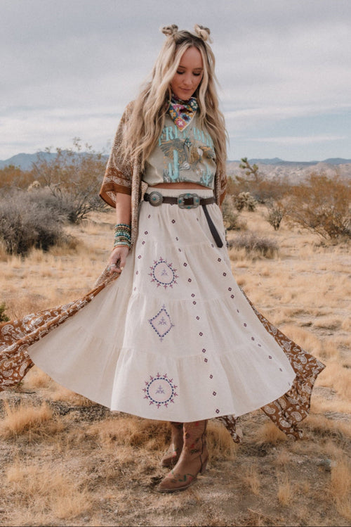 Larkspur Embroidered Maxi Skirt - Natural