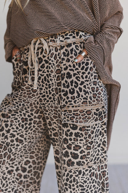 Lucky One Animal Print Cargo Pants - Mocha