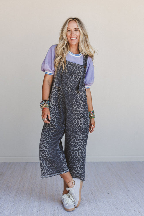 High Hopes Leopard Print Overalls - Gray Leopard