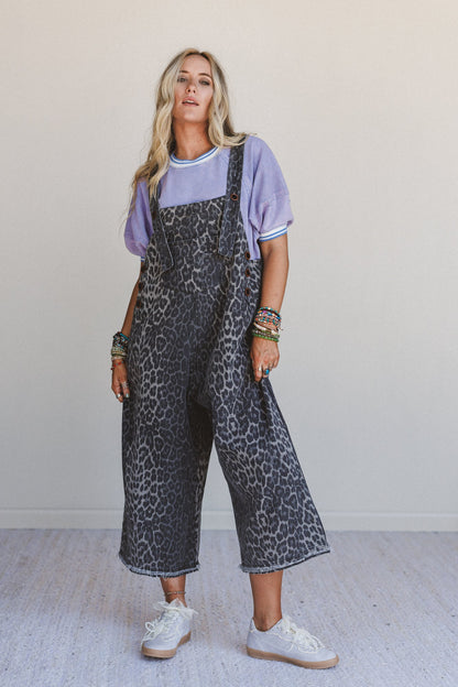 High Hopes Leopard Print Overalls - Gray Leopard