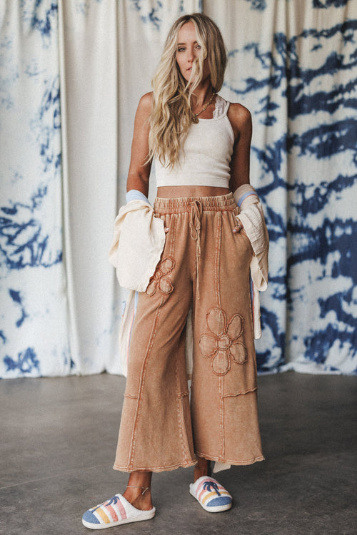 Ethereal Blooms Wide Leg Pants - Almond