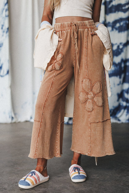 Ethereal Blooms Wide Leg Pants - Almond