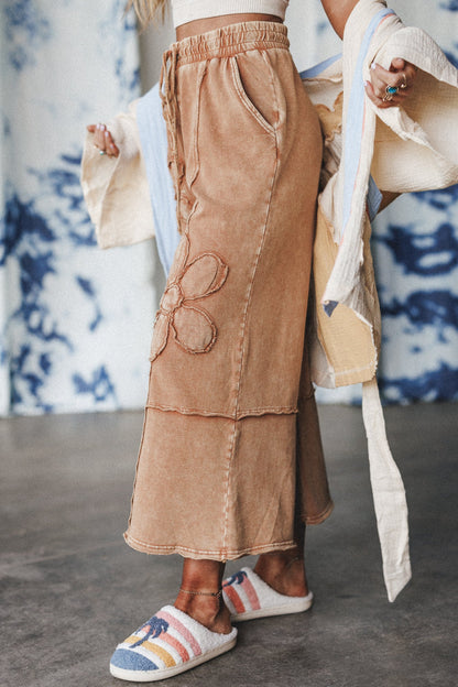 Ethereal Blooms Wide Leg Pants - Almond