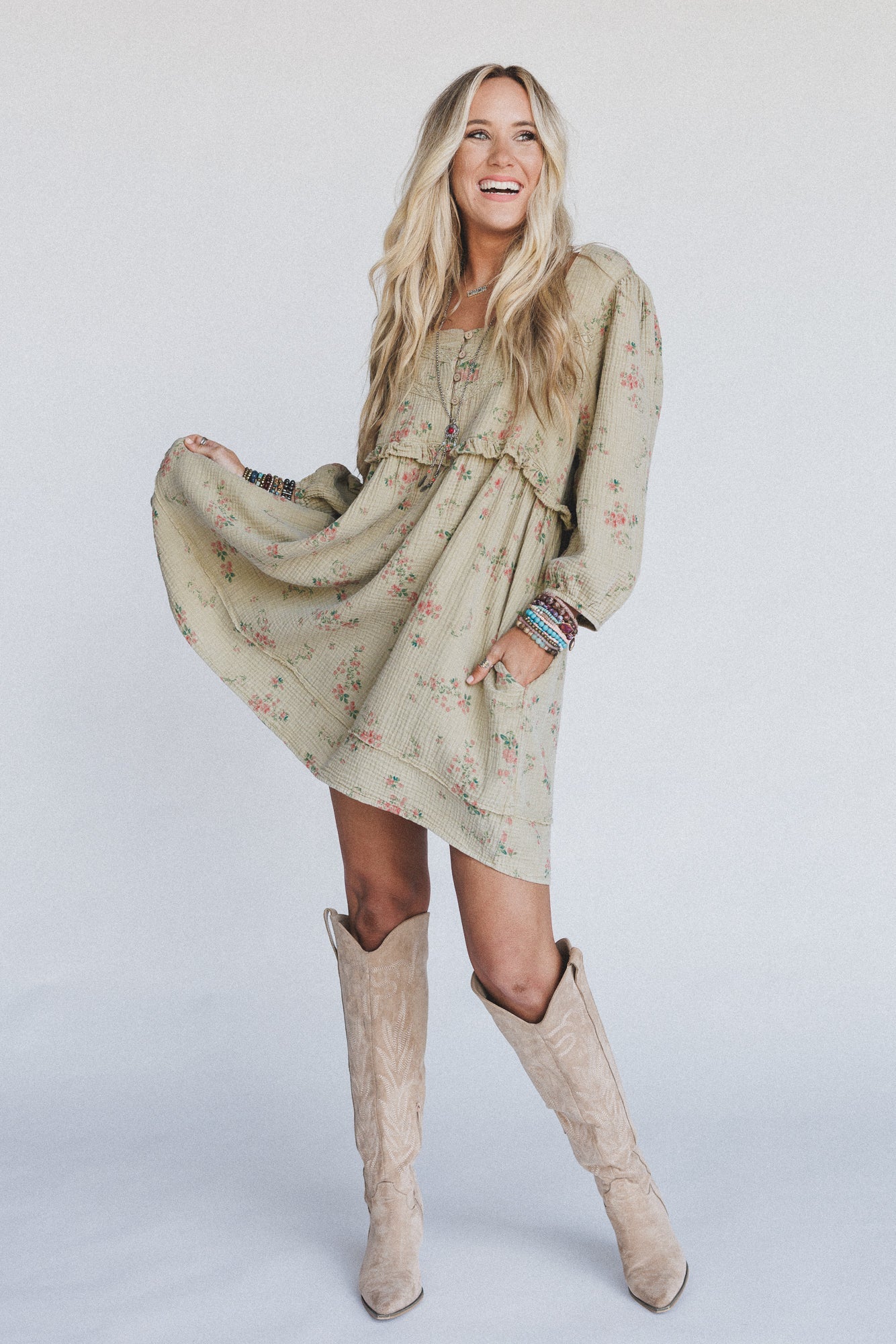 Infinite Dreamer Floral Babydoll Dress - Sage