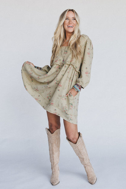 Infinite Dreamer Floral Babydoll Dress - Sage