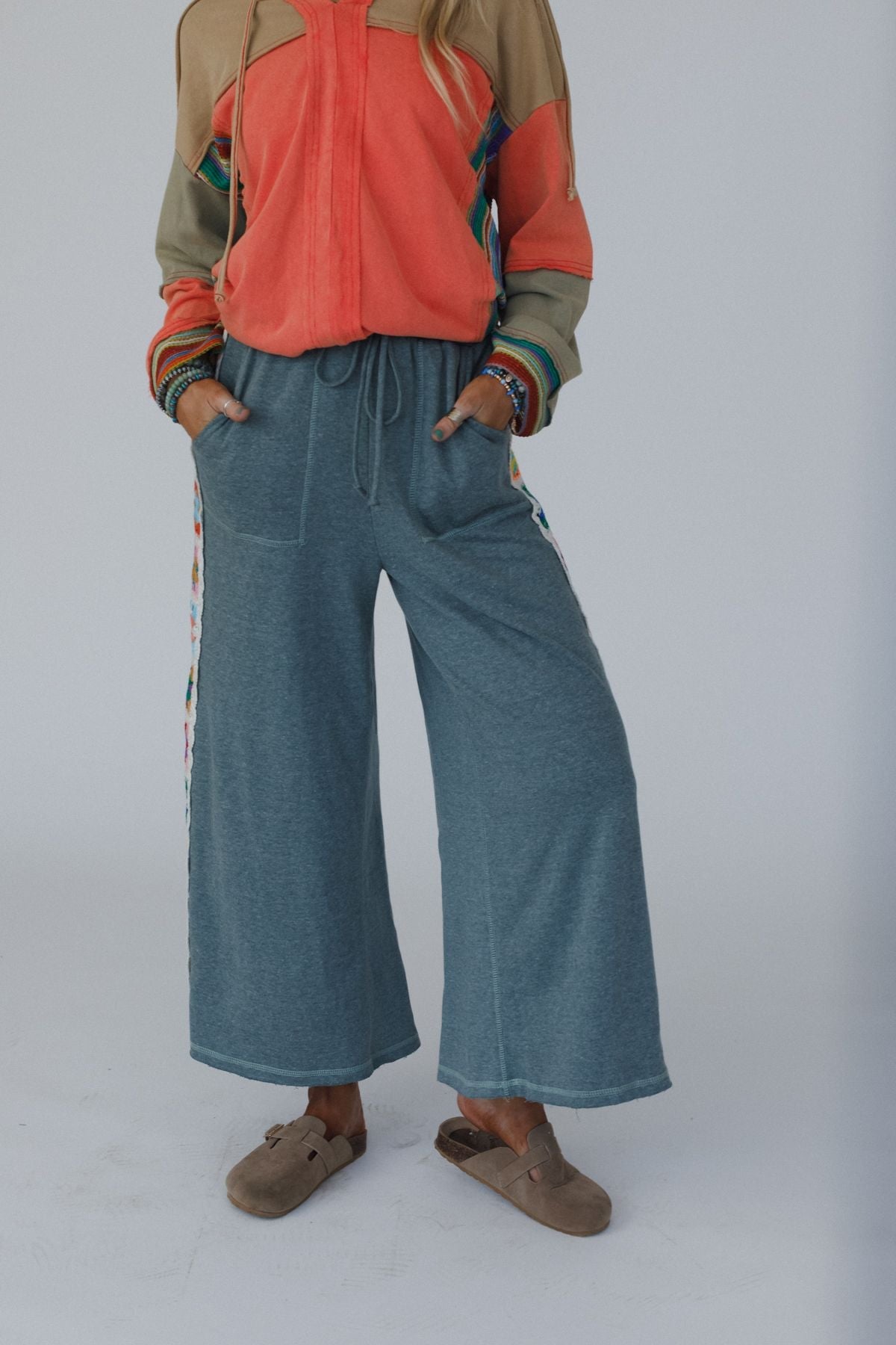The Nest Love Seeker Crochet Panel Pants - Olive