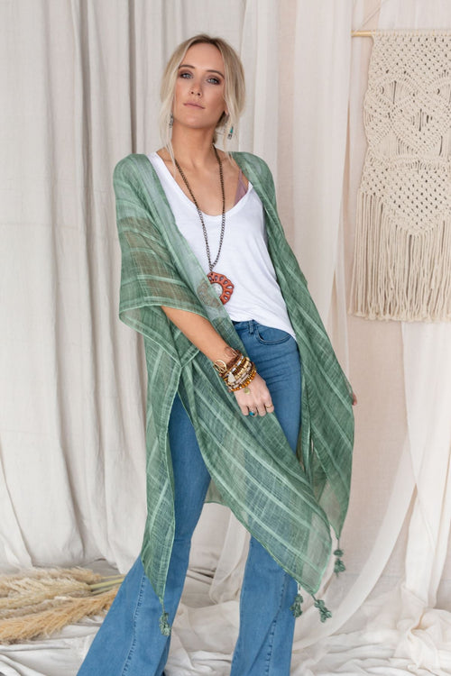 Desert Sunset Striped Kimono - Sage
