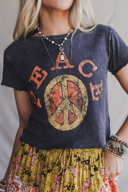 Peaceful Charm Graphic Tee - Charcoal