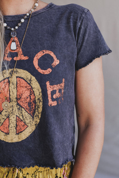 Peaceful Charm Graphic Tee - Charcoal