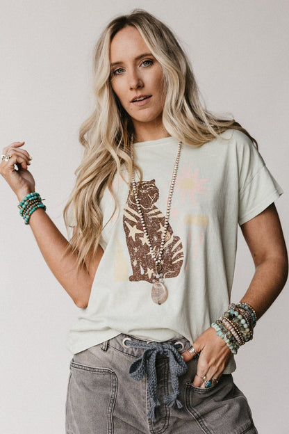 Starry Tiger Graphic Tee - Sage