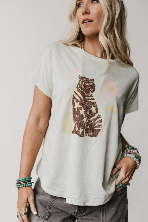 Starry Tiger Graphic Tee - Sage