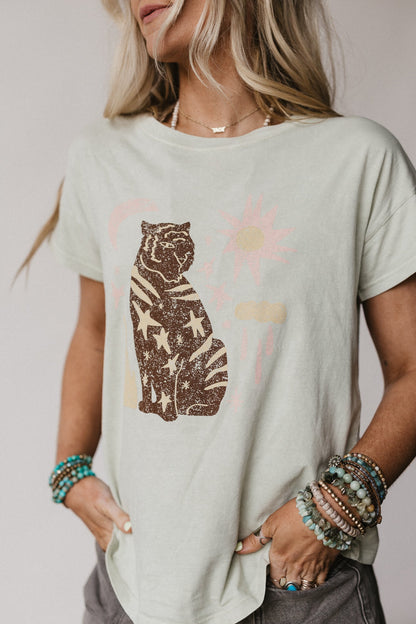 Starry Tiger Graphic Tee - Sage