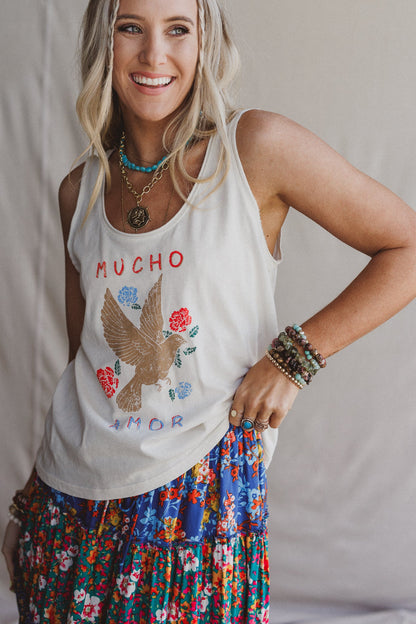 Doves Embrace Graphic Tank Top - White