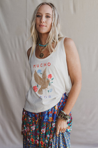 Doves Embrace Graphic Tank Top - White