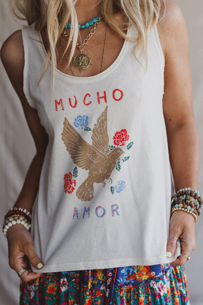 Doves Embrace Graphic Tank Top - White