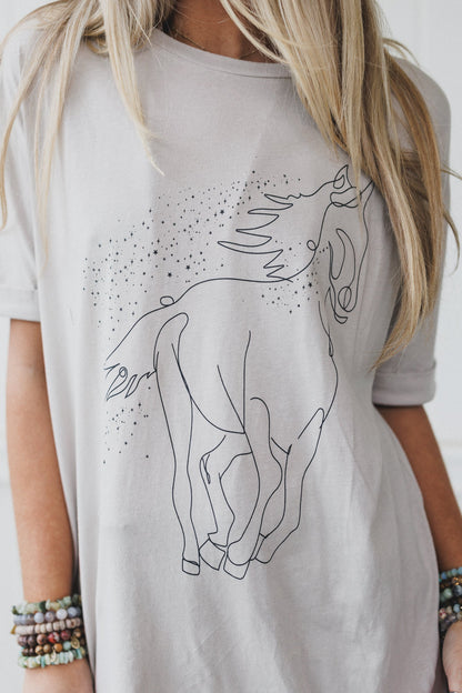Midnight Mustang Graphic Tee - Gray