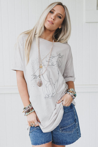 Midnight Mustang Graphic Tee - Gray
