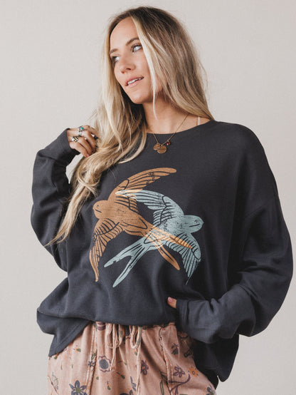 Birds Of A Feather Long Sleeve Tee - Charcoal