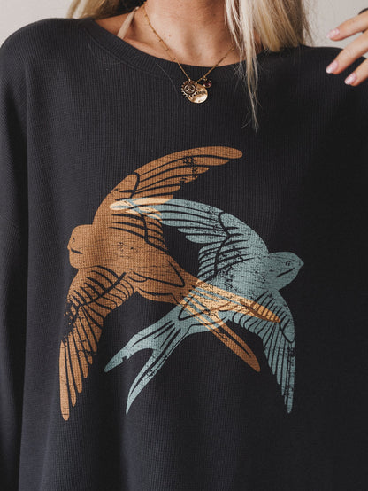 Birds Of A Feather Long Sleeve Tee - Charcoal