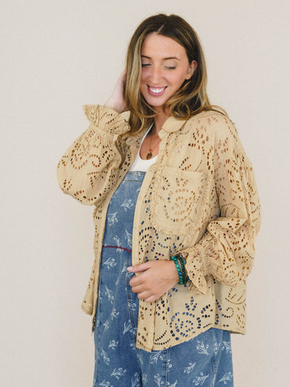 Soft Light Eyelet Blouse - Almond